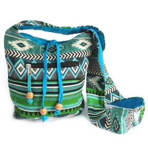 bolsa bandolera jacquard verde pequeña