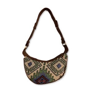 bolso hobo jacquard tonos beige y verde