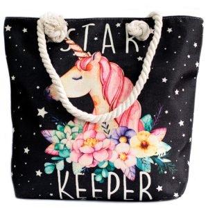 bolso shopper negro algodon unicornio