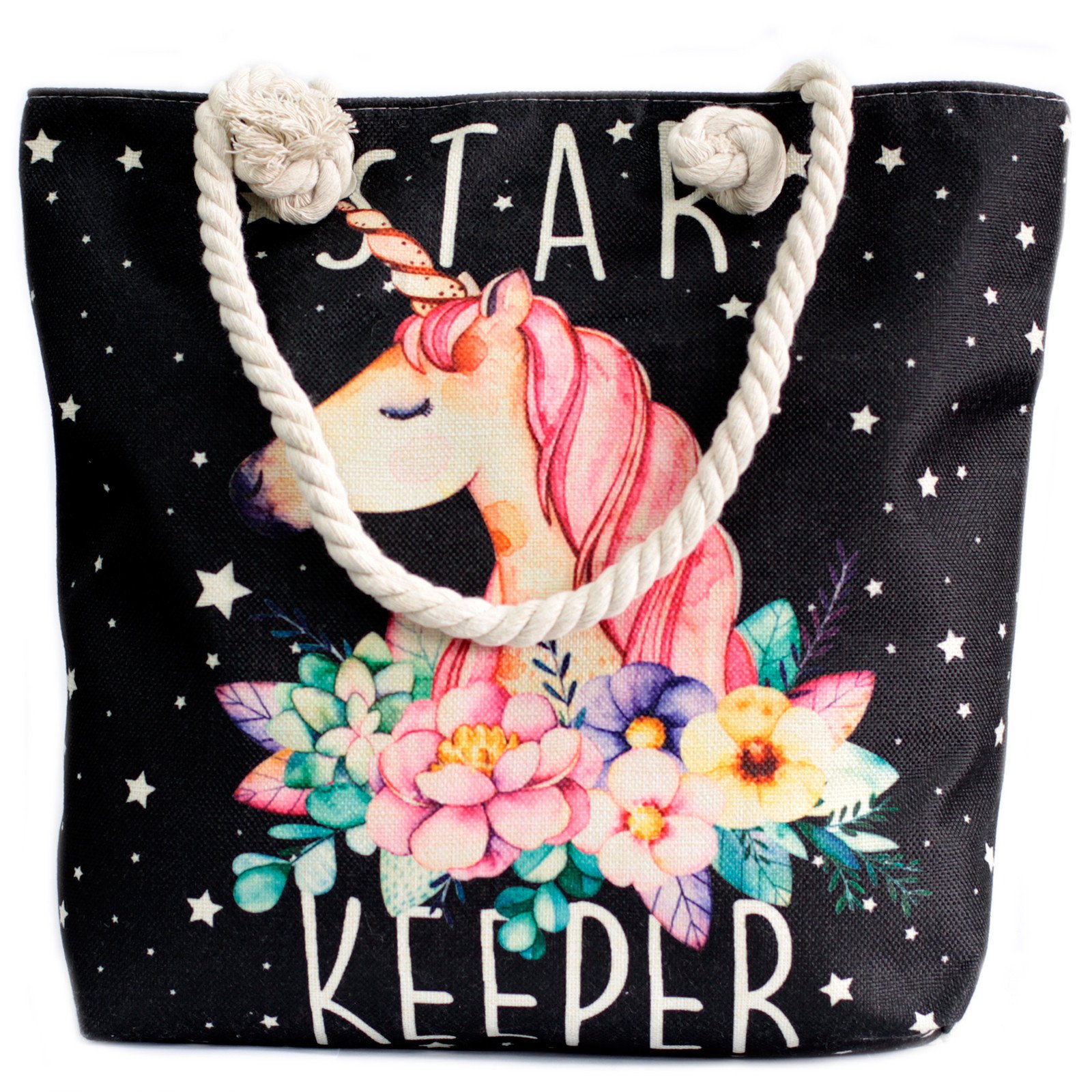 bolso shopper negro algodon unicornio