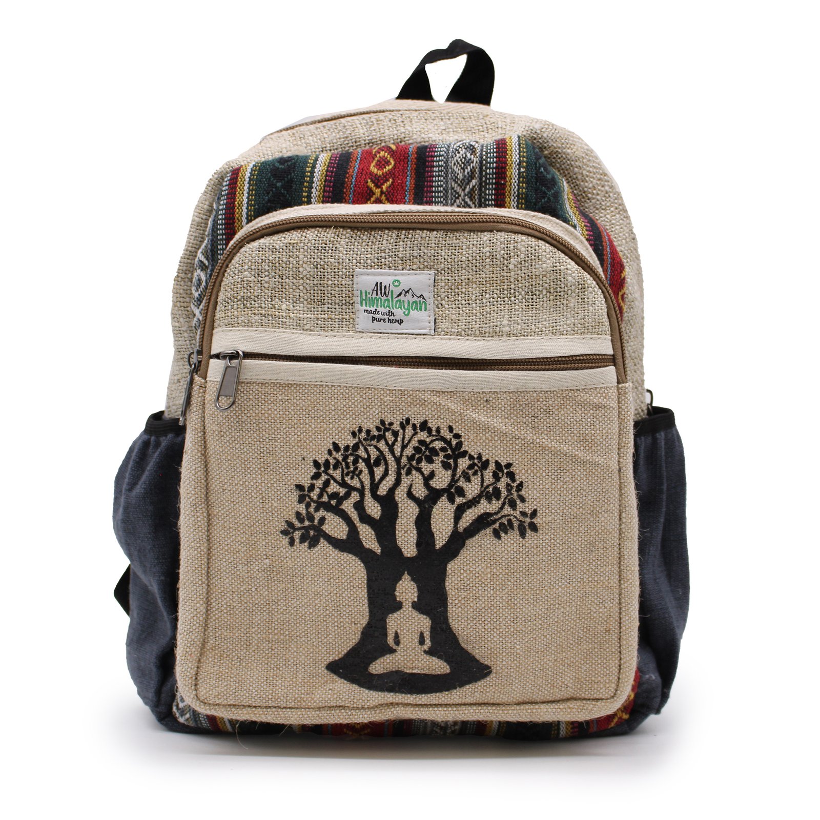 mochila cañamo pequeña arbol bodhi frontal