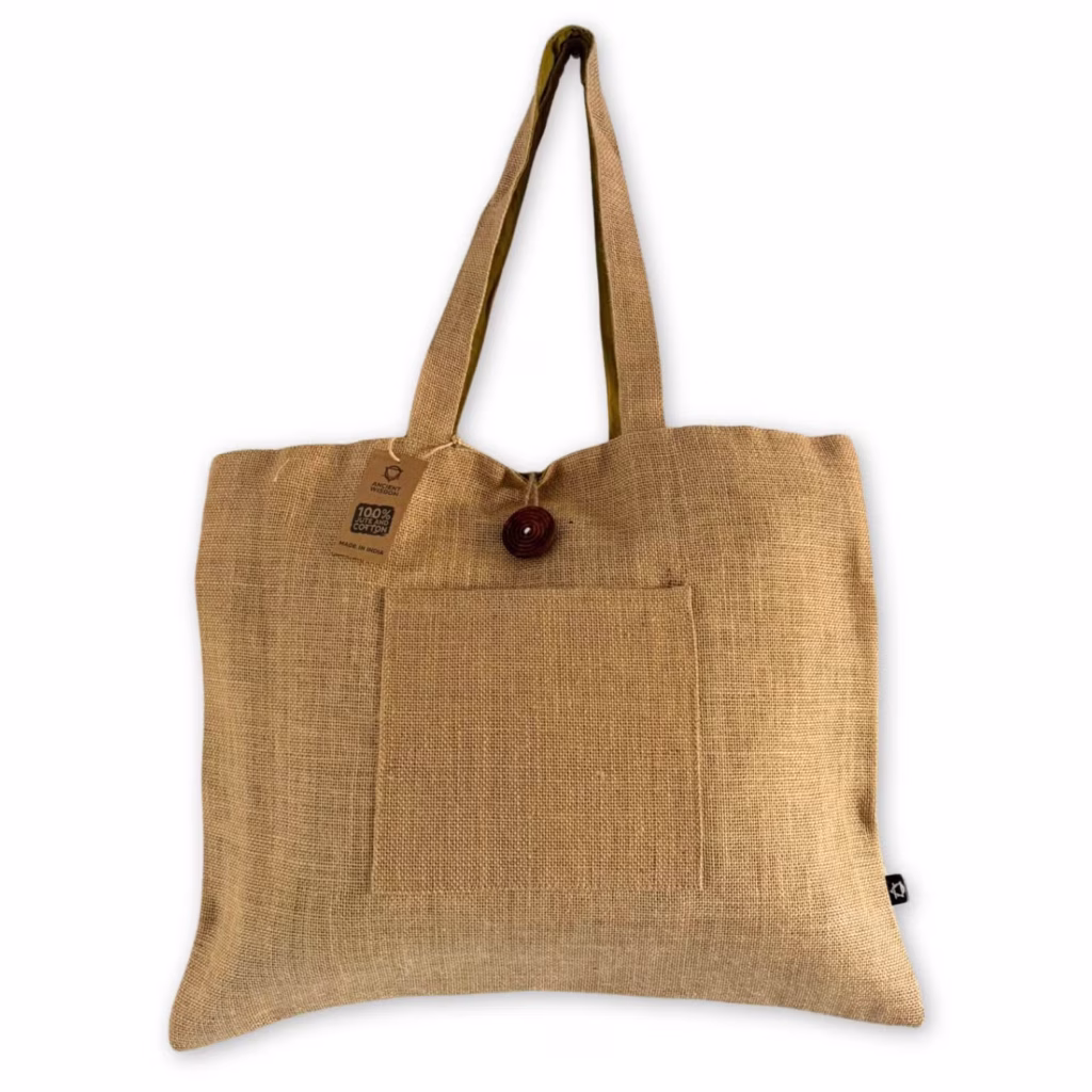 bolsa grande yute y algodon reversible