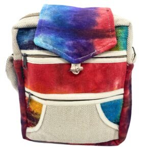 Bolso bandolera de cáñamo teñido con 2 cremalleras y solapa - Sundara Oriental