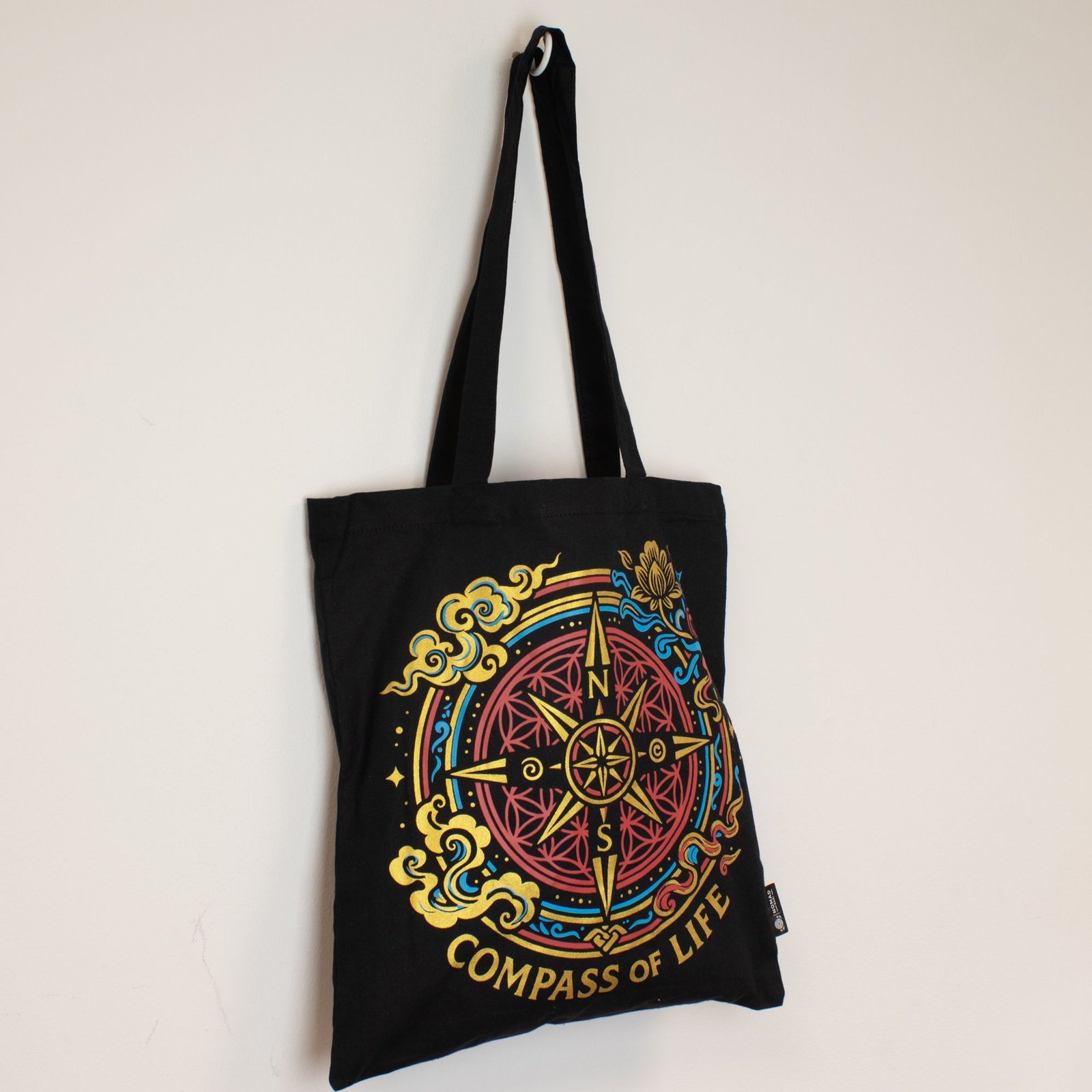 Bolso tote icónico y clásico - Brújula de la Vida - Negro 6oz - Imagen 4