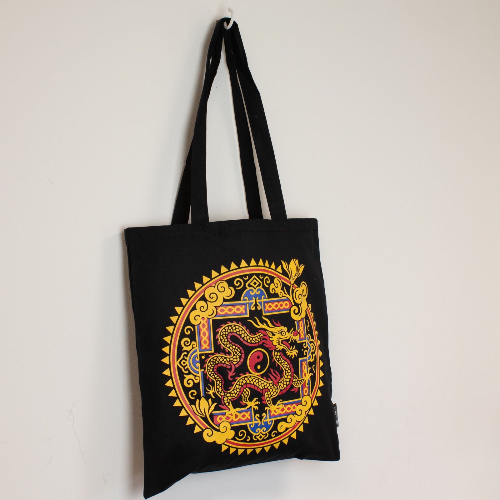 Bolso tote icónico y clásico - Dragón Yin y Yang - Negro 6 oz - Imagen 4