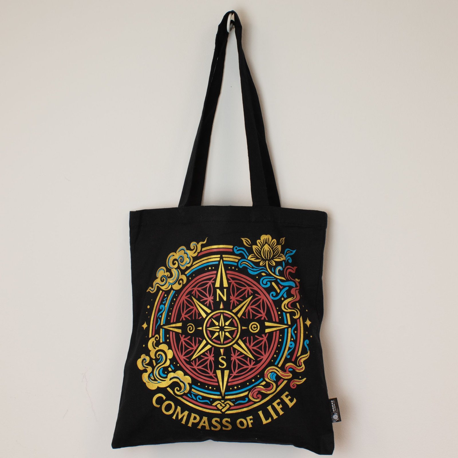 Bolso tote icónico y clásico - Brújula de la Vida - Negro 6oz - Imagen 3