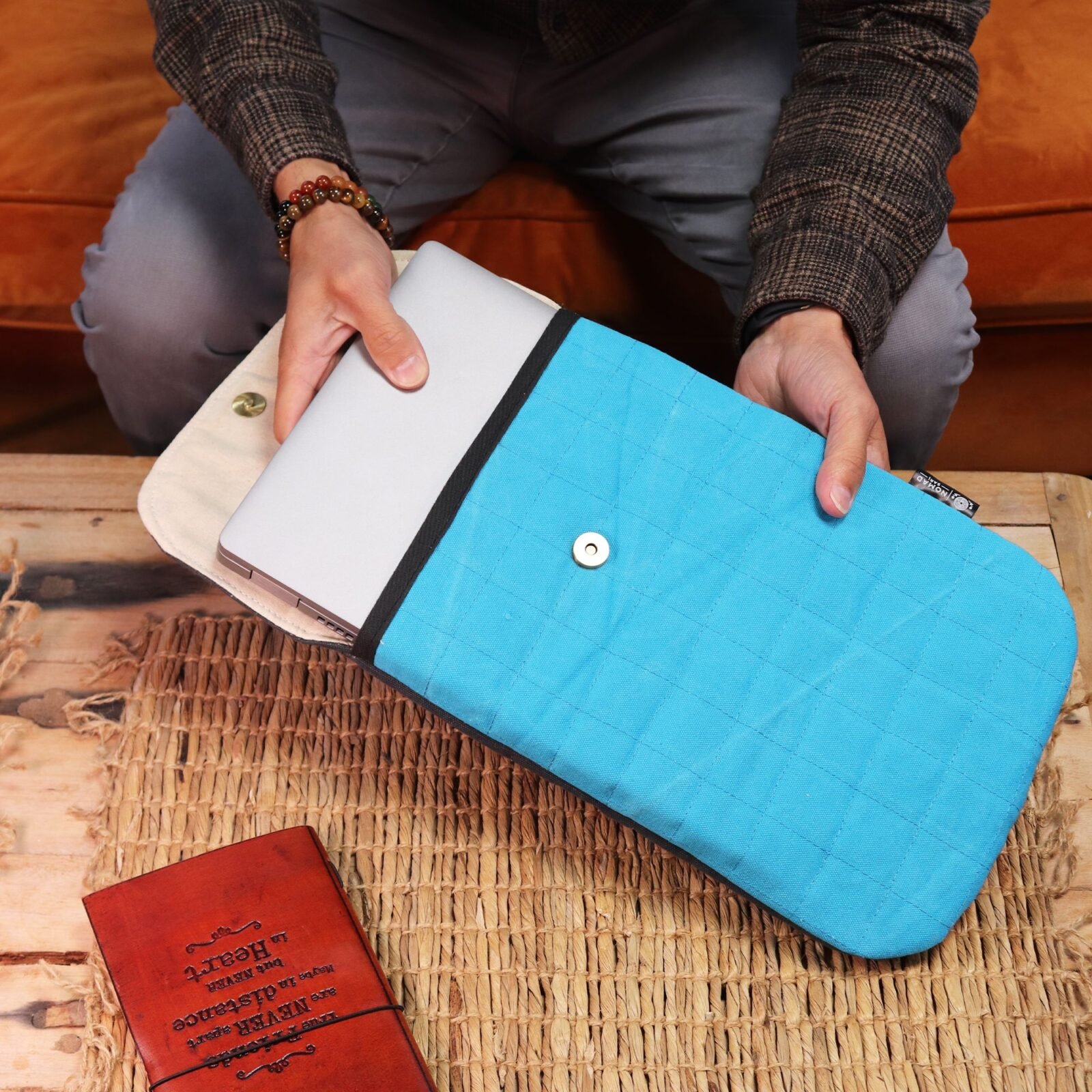 Funda acolchada para portátil - Turquesa espectacular - Lavado de piedra de 14 oz