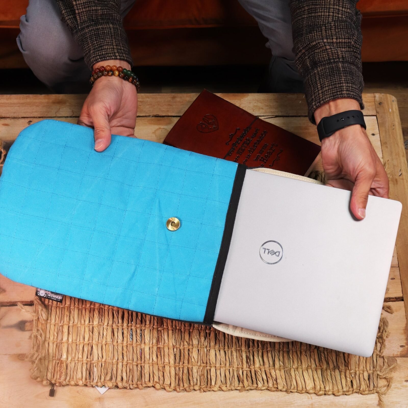 Funda acolchada para portátil - Turquesa espectacular - Lavado de piedra de 14 oz - Imagen 2