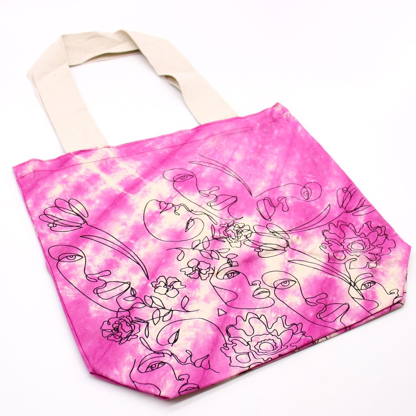 Bolsas de Algodón "Tie Dye" (170g) - 38x42x12cm - Cara Bonita - Magenta - Asa Natural - Imagen 4