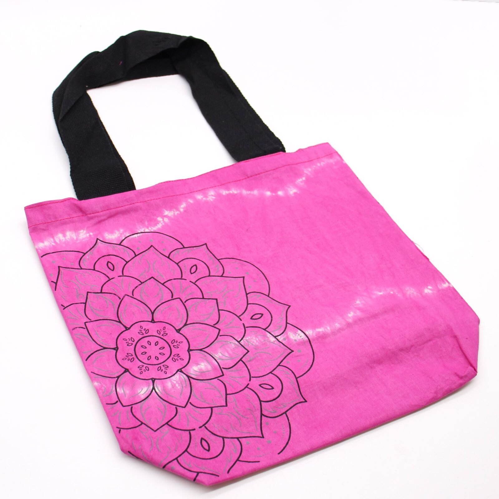 Bolsas de Algodón "Tie Dye" (170g) - 38x42x12cm - Mandala - Magenta - Asa Negra - Imagen 4
