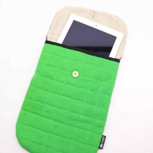 Funda acolchada para computadora portátil - Verde rana - Lavado de piedra de 14oz