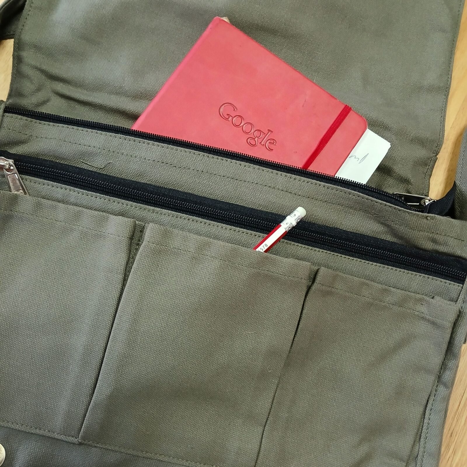 Bolso Mensajero de Lona de Algodón para Portátil, Oliva