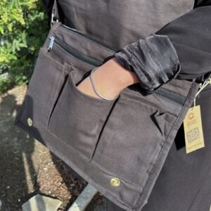 Bolso Mensajero de Lona de Algodón para Portátil, Gris Carbón