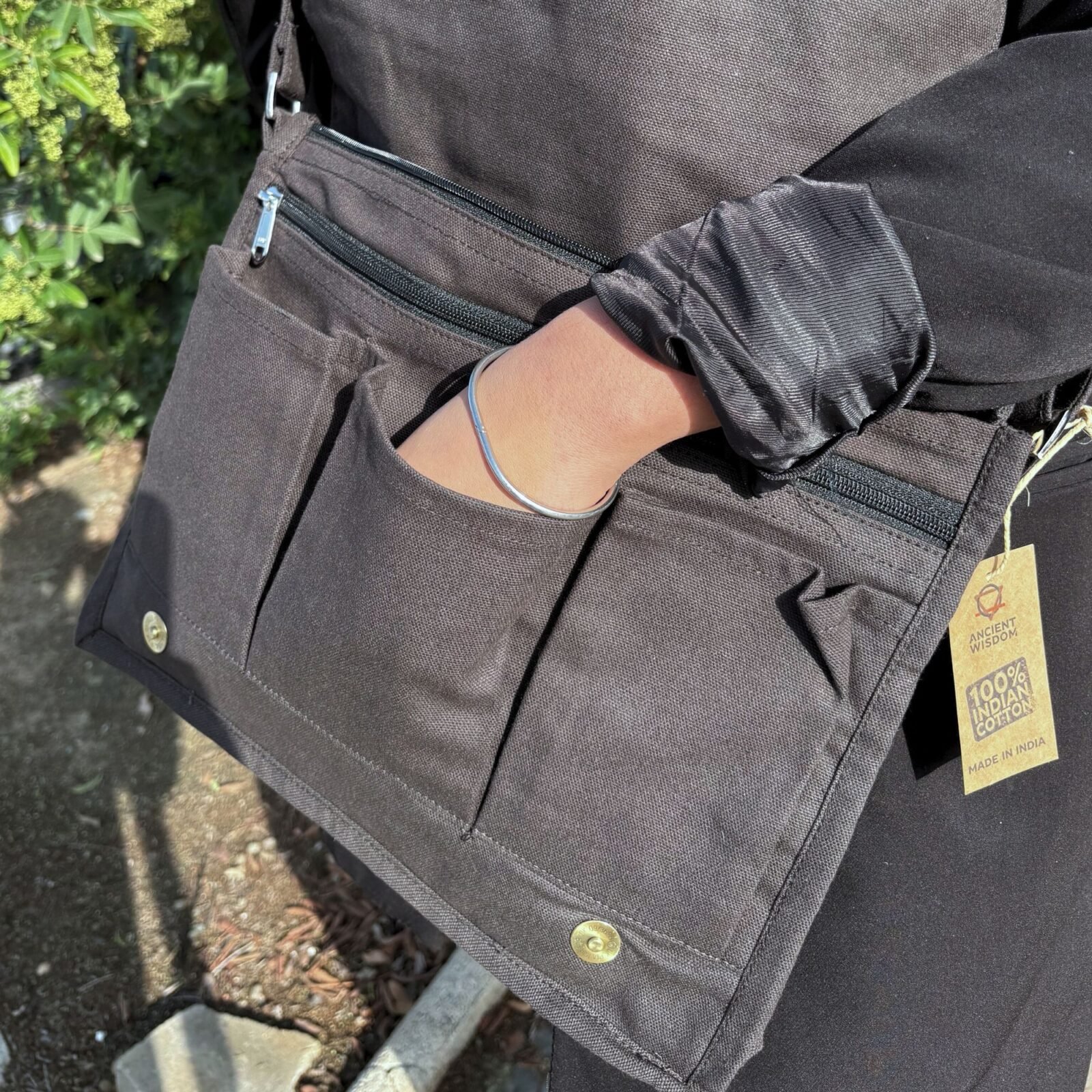 Bolso Mensajero de Lona de Algodón para Portátil, Gris Carbón