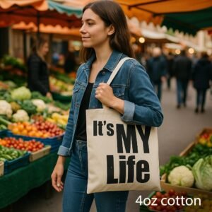Tote Bag de Algod&oacute;n Natural, Frase 'It's My Life'