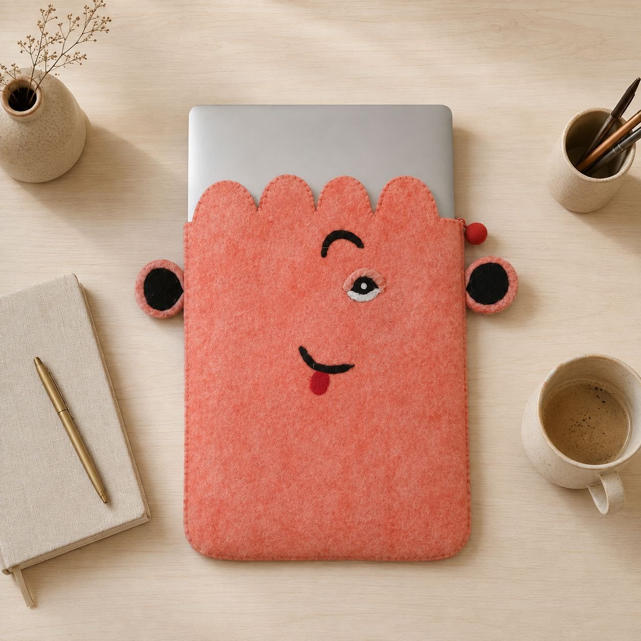 Funda de fieltro para portátil (hasta 14") - Cara rosa bonita - Imagen 2
