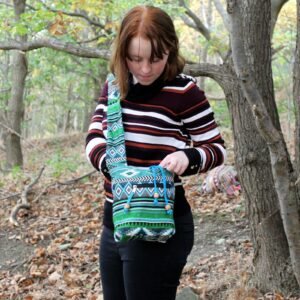Mochila Pequeña de Tejido Jacquard, Verde Azulado