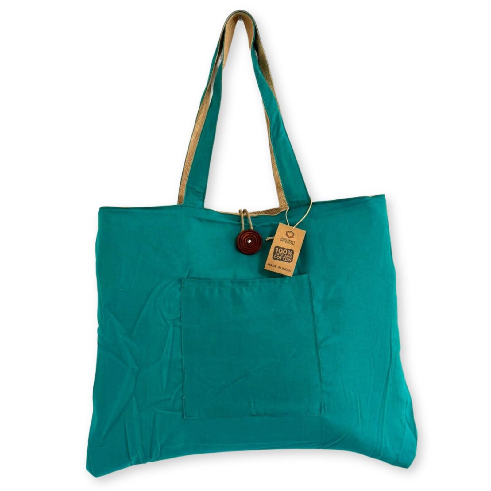 Bolsa Reversible de Yute y Algodón, Verde Azulado - imagen 2 - Sundara Oriental