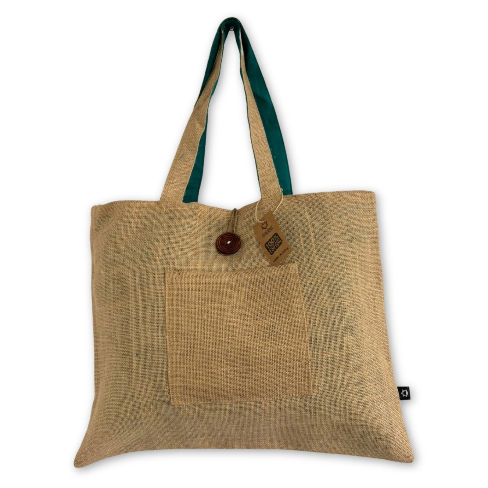 Bolsa Reversible de Yute y Algodón, Verde Azulado - Sundara Oriental