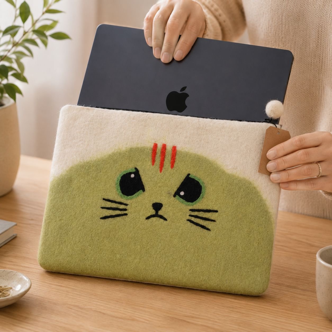 Funda de fieltro para portátil (de hasta 14 pulgadas) - Gato Gruñón - Imagen 2