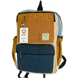 Mochila Grande de Cáñamo, Verde Azulado y Cúrcuma - Sundara Oriental