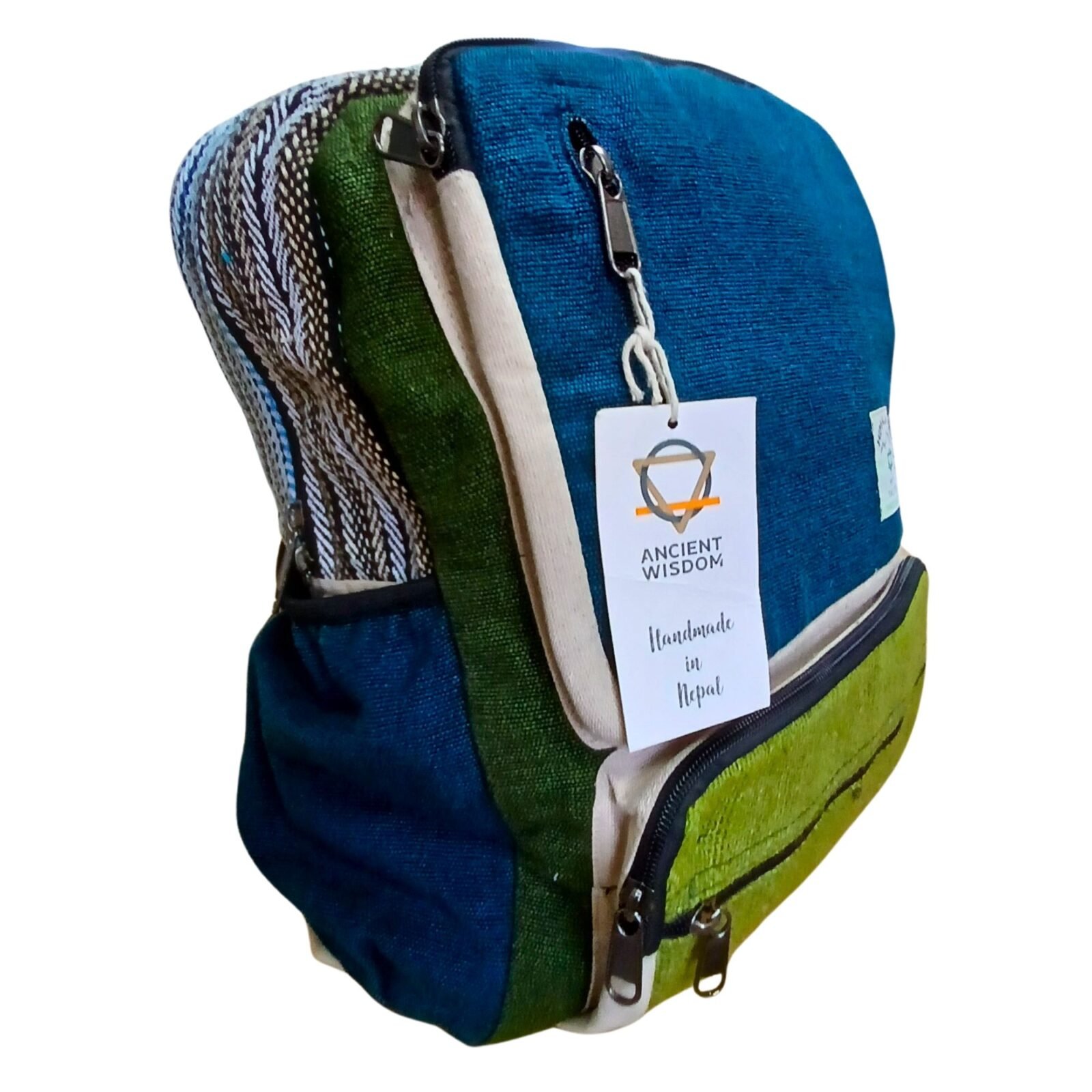 Mochila Grande de Cáñamo, Verde Azulado y Salvia - imagen 2 - Sundara Oriental