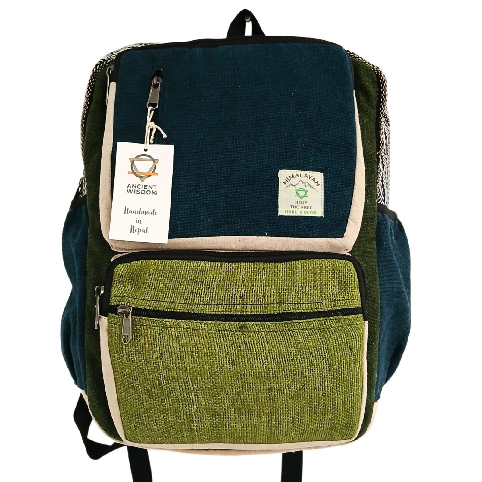 Mochila Grande de Cáñamo, Verde Azulado y Salvia - Sundara Oriental