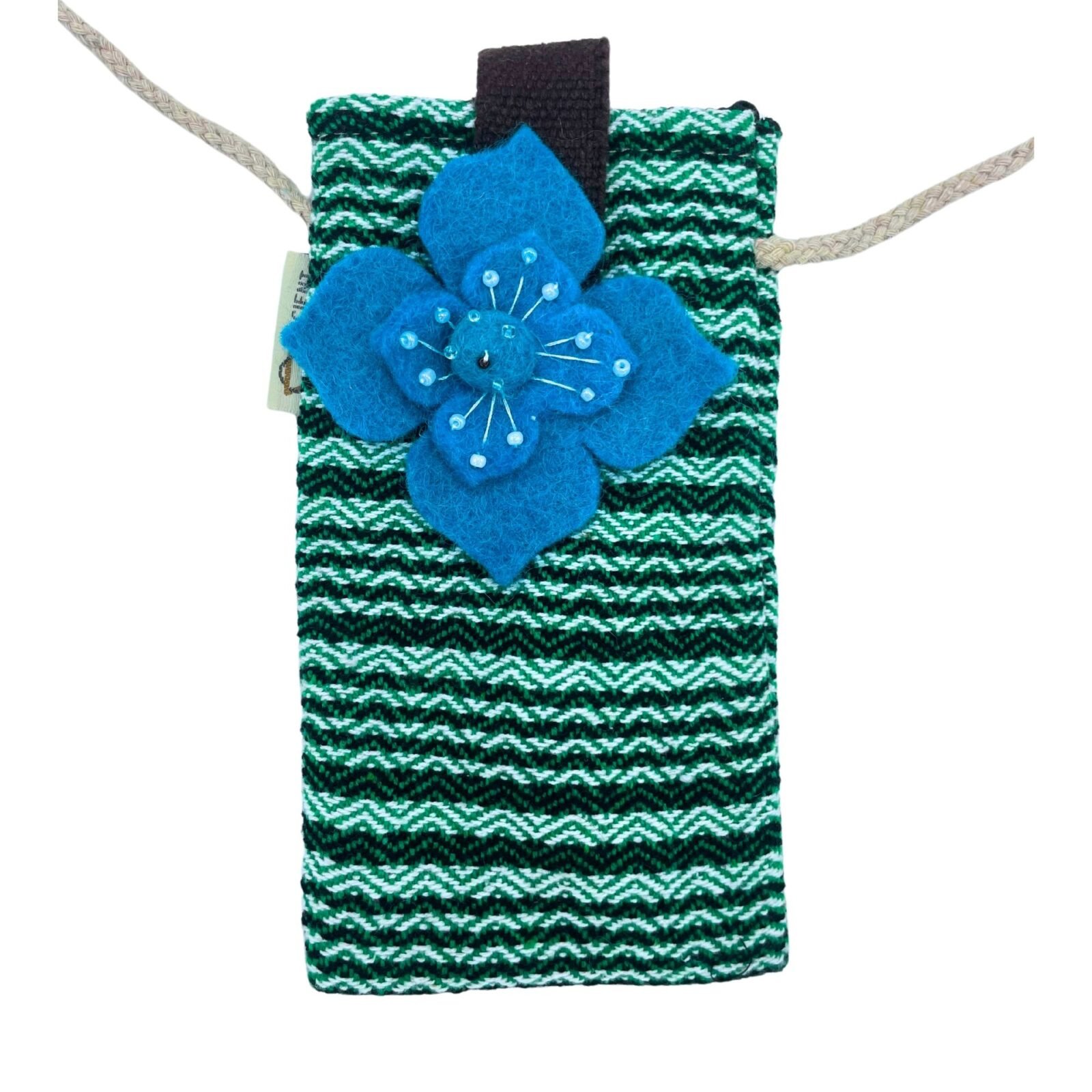 Bolso para Móvil de Rayas Verdes, Bordado Flores